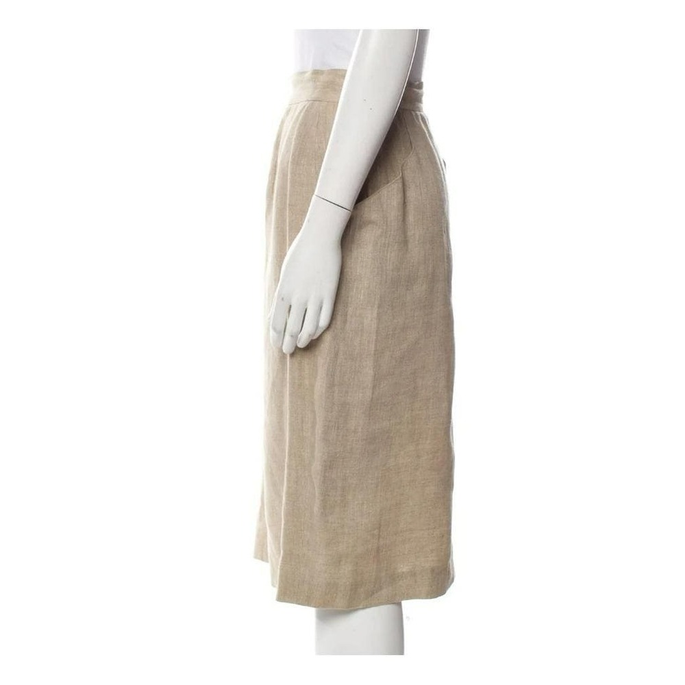 Vintage Fendi 365 1980s Taupe‎ Linen Pencil Skirt XL Made in Italy - Picture 3 of 6